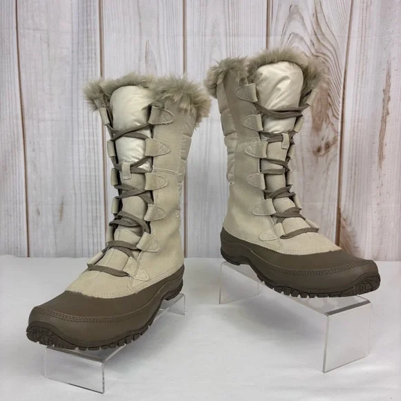 The North Face Nuptse Purna Waterproof Mid-Calf Faux Fur Boots Ivory Size 8.5 - Picture 4 of 16